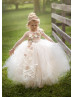 Ivory And Beige Tulle Flower Girl Dress